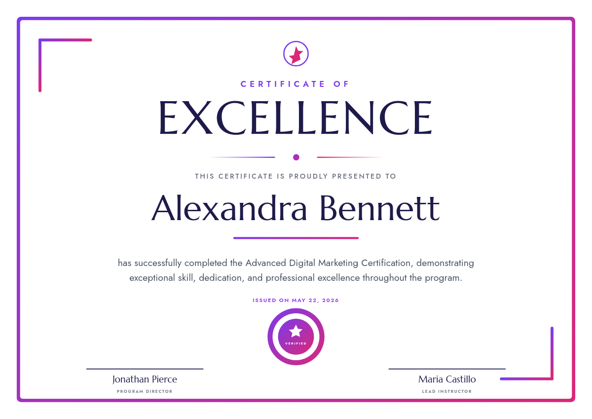 Modern Violet Gradient Certificate of Excellence