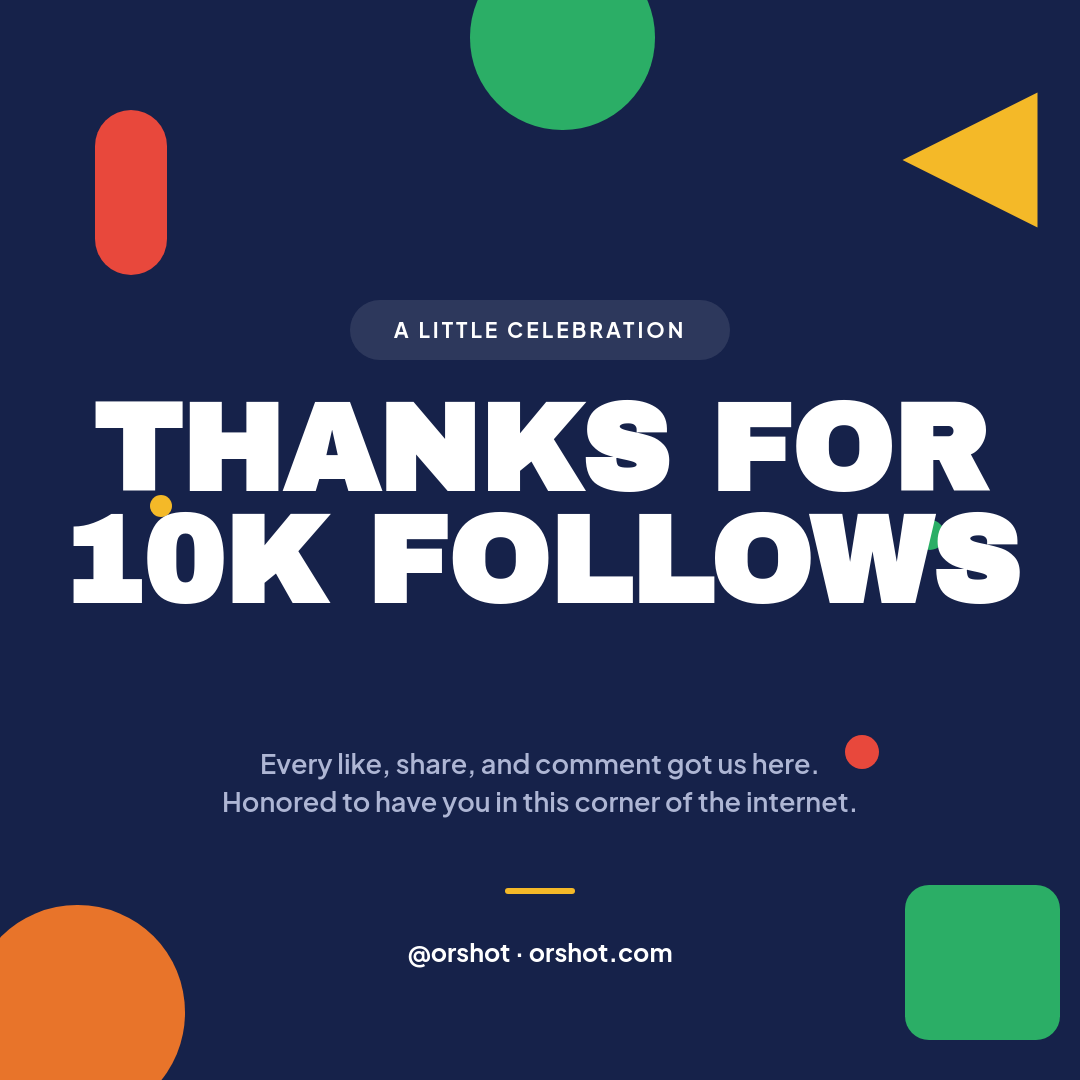 Navy Confetti 10K Thank-You Milestone — Archivo Black Caps, Color-Block Shapes & Handle Footer