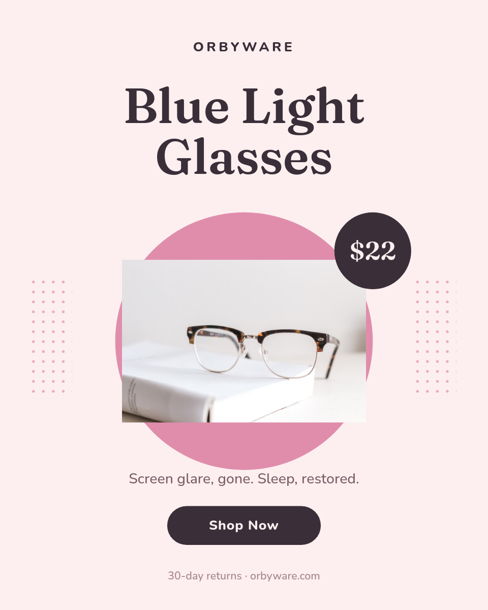 Pastel Blue-Light Glasses Product Ad — Soft Mauve Circle