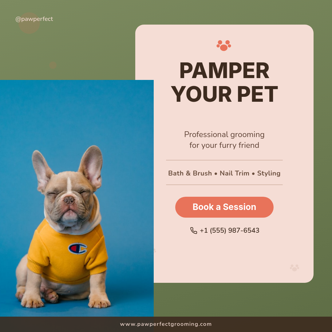Pet Grooming Salon — Playful Sage & Coral Service Ad