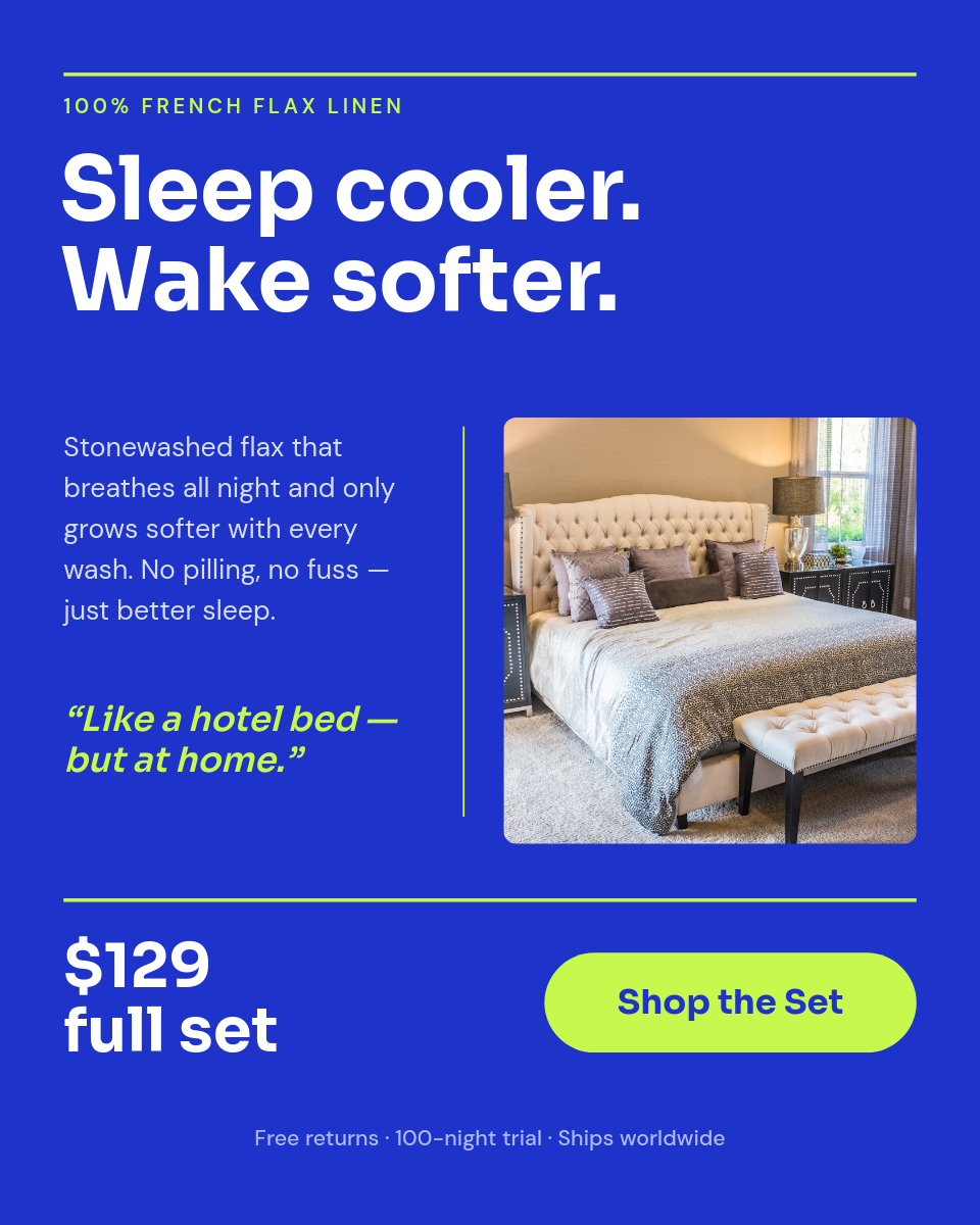 Cobalt & Lime Editorial Linen Bedsheets Product Card