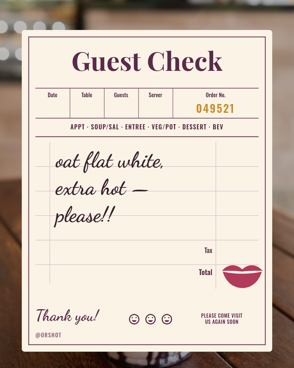 Plum Guest Check — Café Order Receipt Portrait