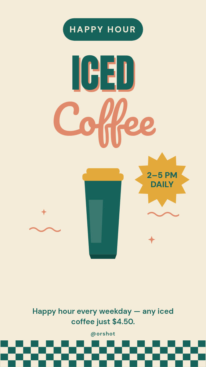 Retro Iced Coffee Happy Hour Promo Story (Teal & Coral)