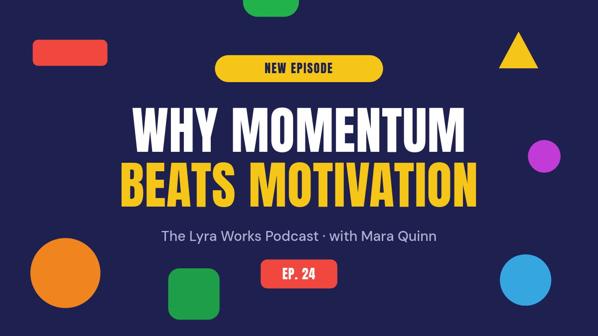Bold Navy Geometric Podcast YouTube Thumbnail — Anton Caps Headline, Yellow Accent Line & Scattered Shapes