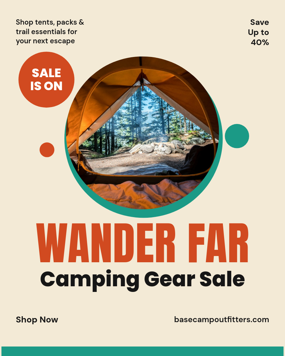 Retro Cream Camping Gear Sale Instagram Ad with Circle Badge