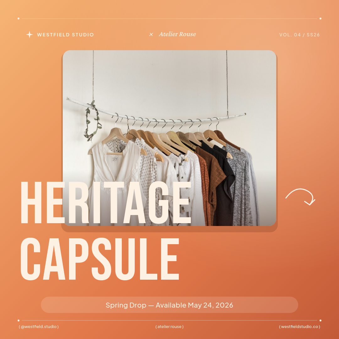 Sunset Peach Heritage Capsule Streetwear Drop Instagram Ad with Bebas Neue Stacked Display Headline Overlapping Model Photo and Parenthesized Tag Footer