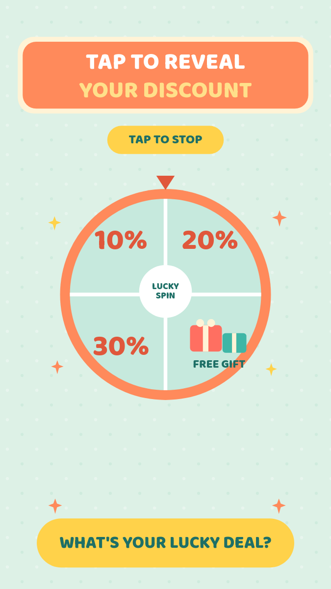 Mint & Coral Lucky Spin Story — Playful Tap-to-Reveal Discount Wheel
