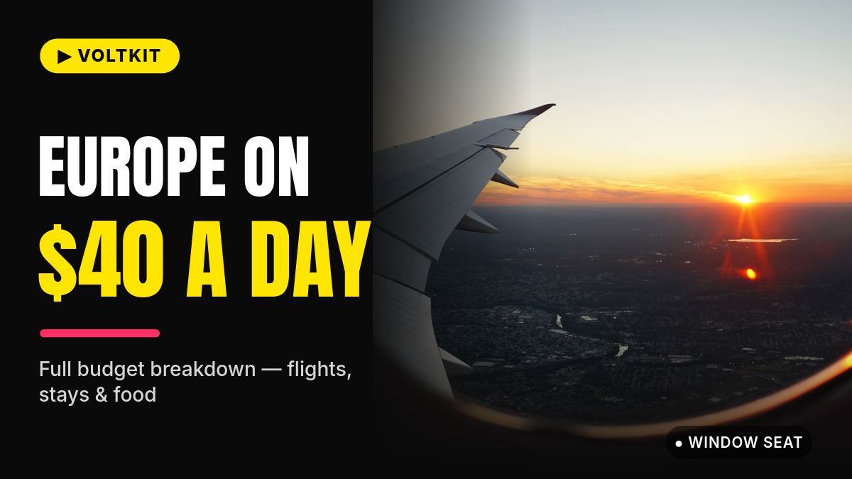 Travel Vlog YouTube Thumbnail — Dark Minimal with Bold Budget Hook