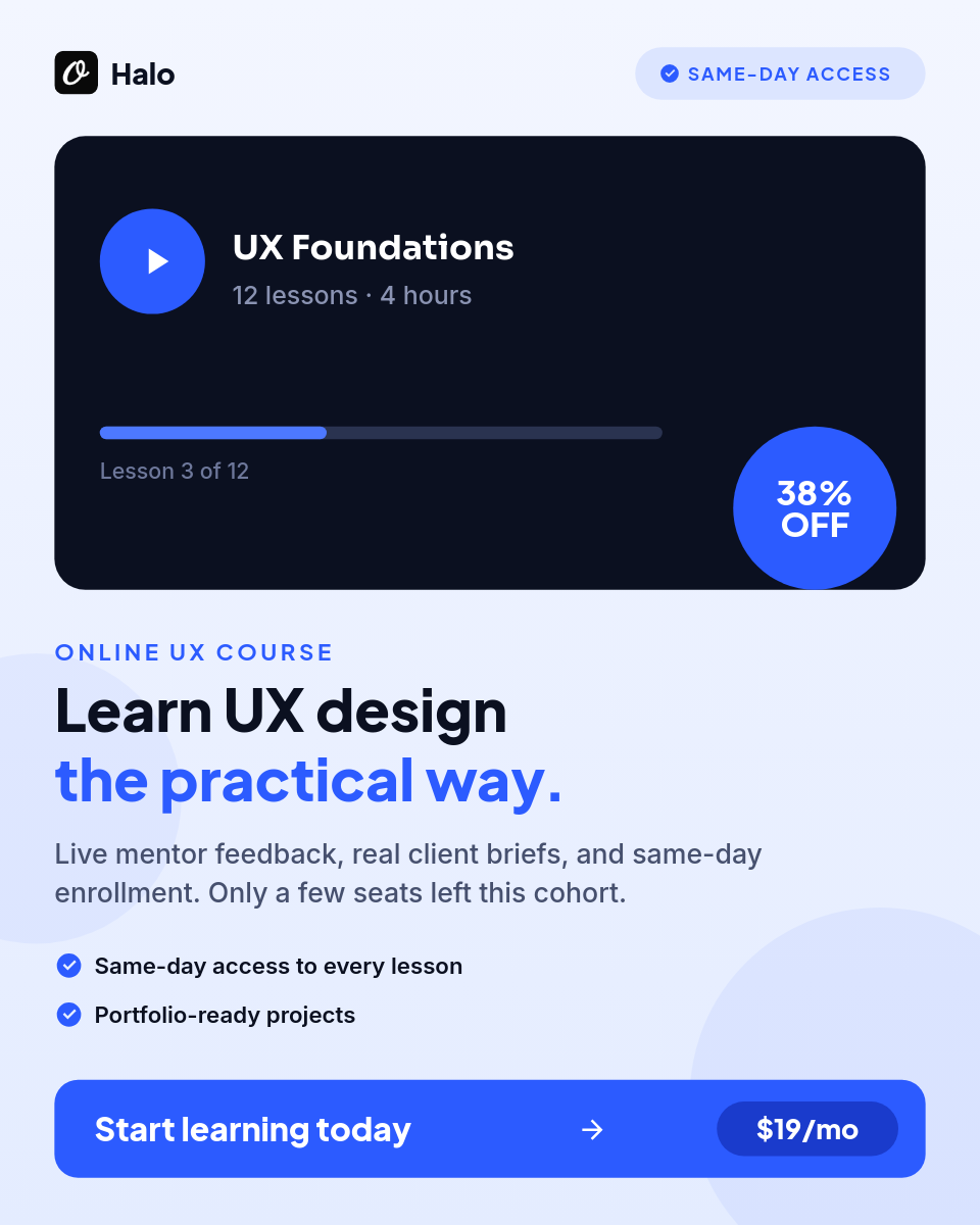 Electric-Blue Online Course Ad — Dark Lesson-Player Mockup, Price Disc & Start-Learning CTA