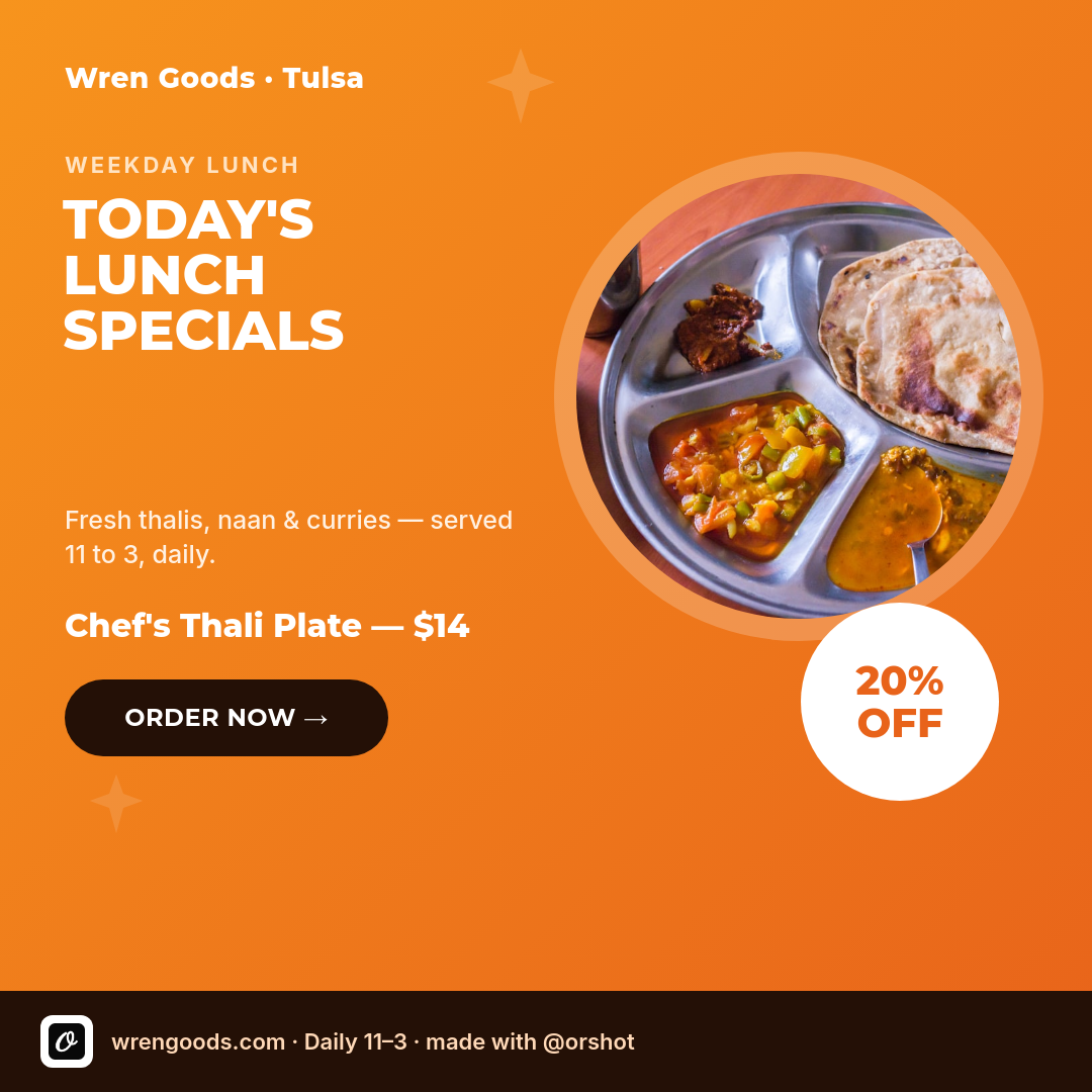 Today's Lunch Specials Food Promo — Vibrant Orange Gradient, Montserrat Caps & Circular Dish Photo