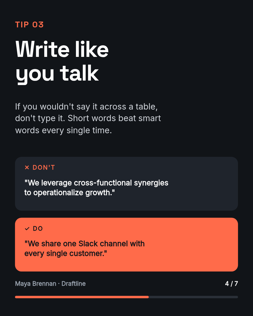 LinkedIn Carousel Template — 5 Writing Tips, Ink & Coral - Page 4