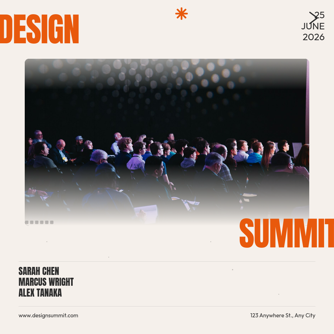 Bold Orange Event Poster with Giant Typography Overlay and Performer Lineup