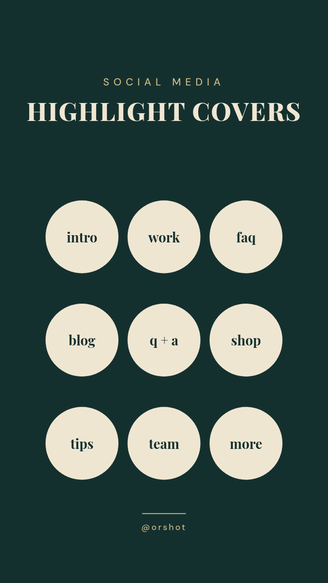 Retro Highlight Cover Set — 3x3 Labeled Circles, Serif Header