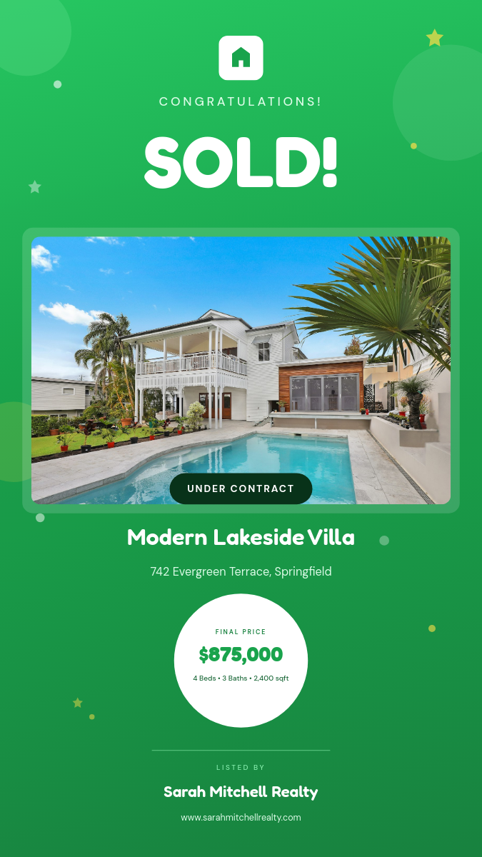 Sold Celebration — Bright Green Confetti Story