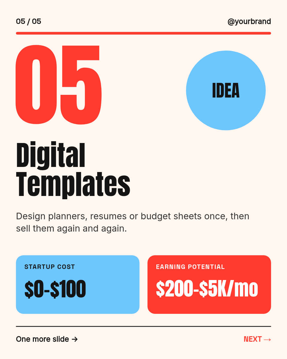 Instagram Carousel Template — 5 Side Hustles, Red & Sky - Page 6