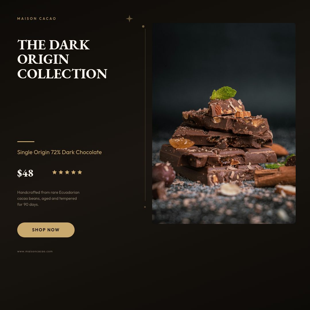 Dark Luxe Artisan Chocolate Product Showcase with Gold Accents