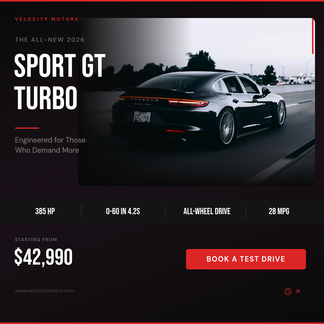 Premium Car Dealership Promo — Bold Black & Crimson Split