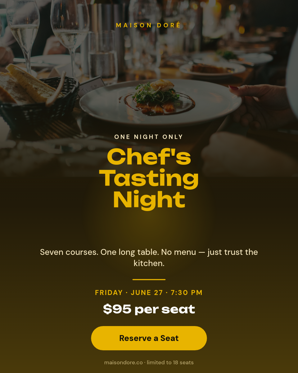 Chef's Tasting Night Menu — Mustard Ink Gradient Portrait
