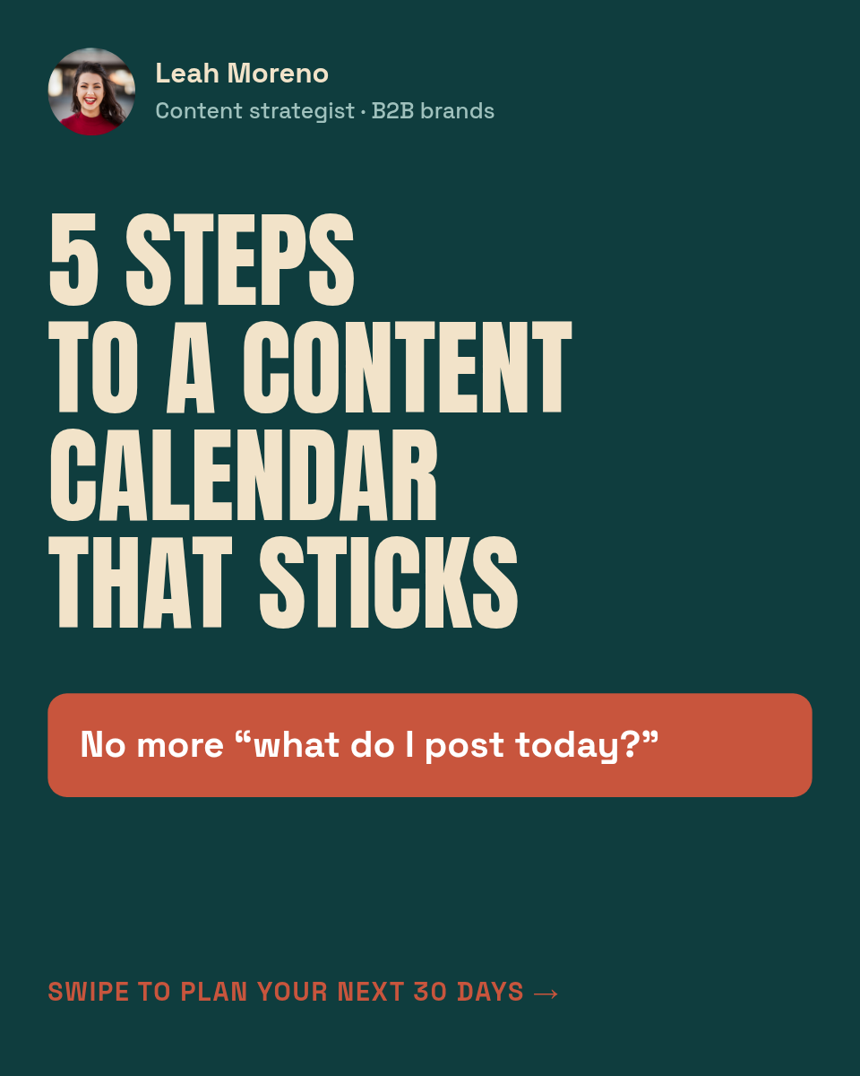 LinkedIn Carousel Template — 5 Steps to a Content Calendar - Page 1