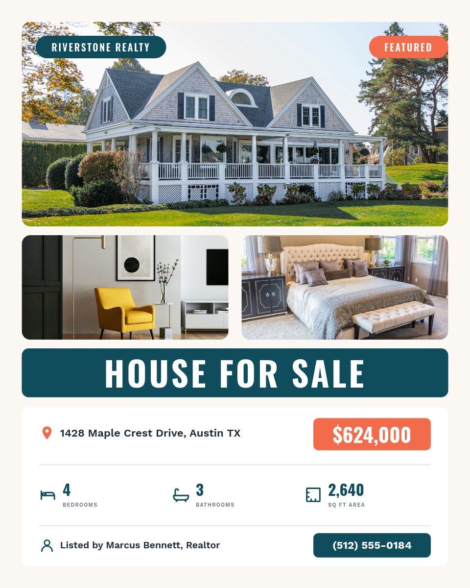 Bold Teal House For Sale Real Estate Instagram Post