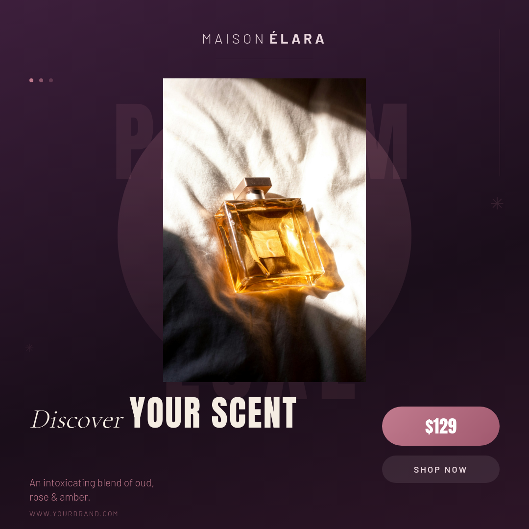 Luxury Fragrance Product Launch — Bold Plum Monochrome