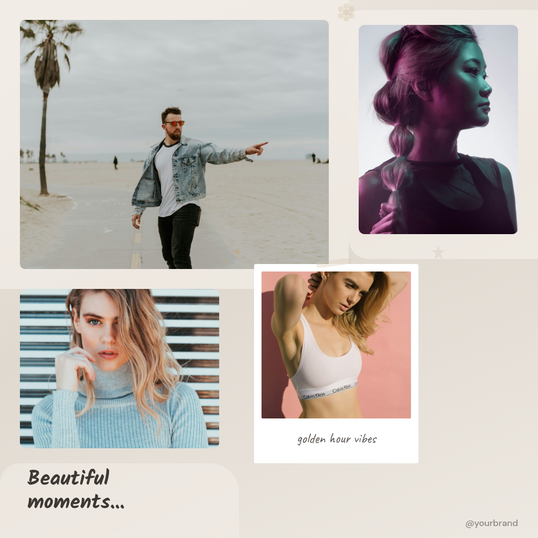 Warm Torn Paper Mood Board Photo Collage with Handwritten Headline and Polaroid Frame