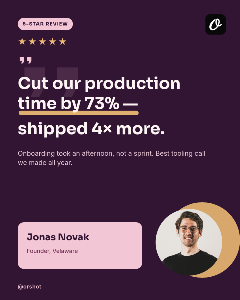 Bold Plum 5-Star Client Testimonial — Sora Quote, Gold Underline Stat & Circular Portrait