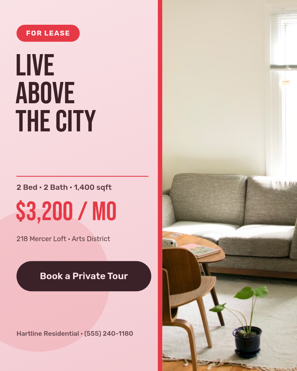 Pink & Red Split Downtown Loft Real Estate Listing