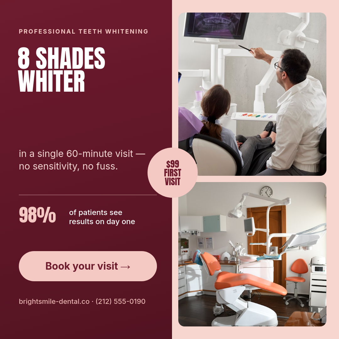 Burgundy & Blush Teeth Whitening Stat-Led Collage Ad