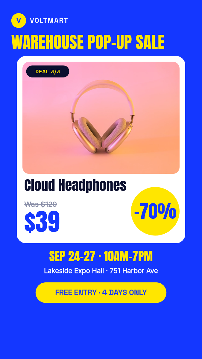 Animated Electronics Pop-Up Sale Video 9:16 — Blue & Yellow
