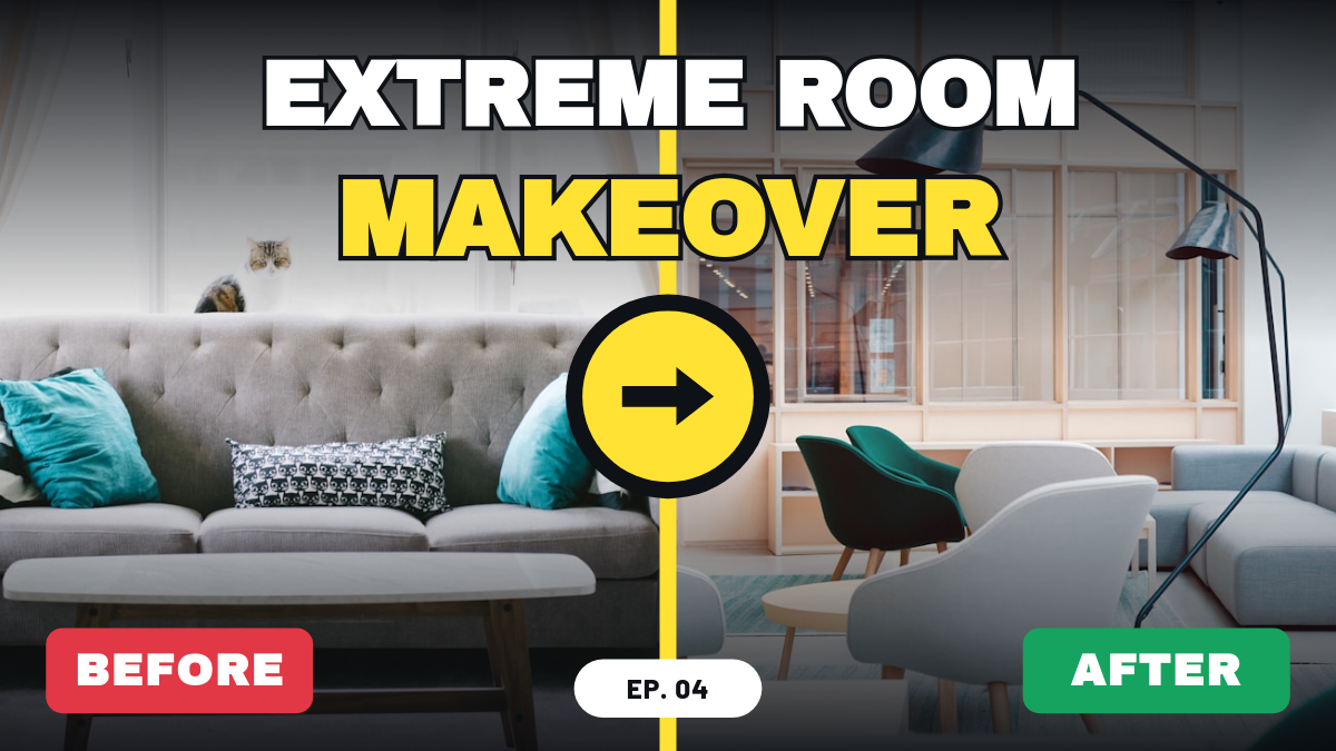 Before & After Room Makeover YouTube Thumbnail with Split Layout