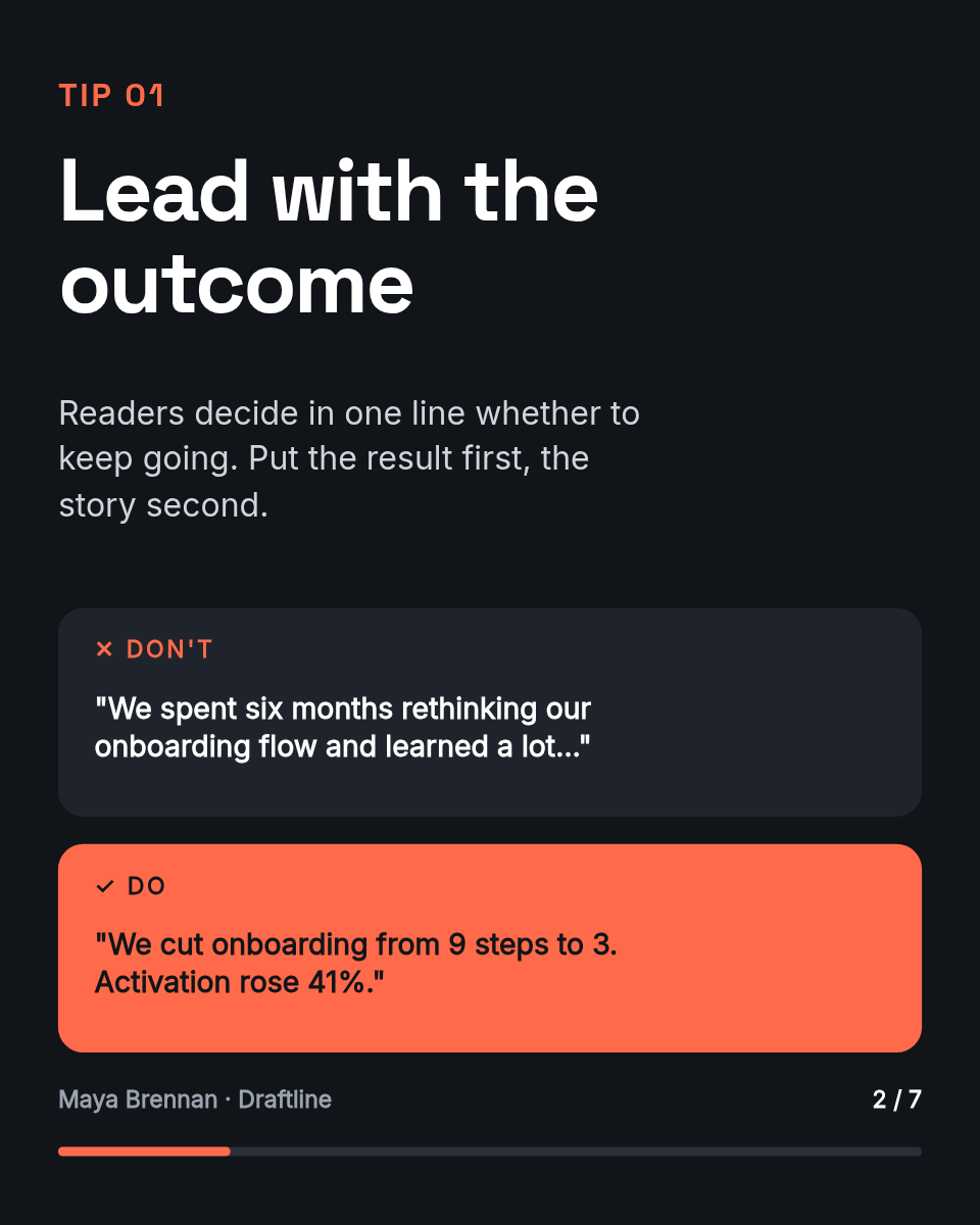 LinkedIn Carousel Template — 5 Writing Tips, Ink & Coral - Page 2