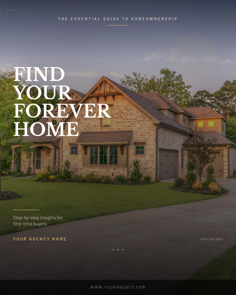 Dark Moody Homebuyer Guide Cover with Giant Serif Headline on Property Photo