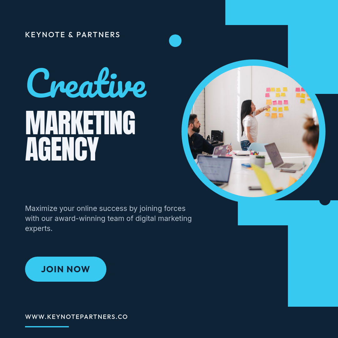 Deep Navy and Bright Cyan Bold Geometric Digital Marketing Agency Instagram Square Post with Pacifico Script Kicker, Anton Display Headline, Circular Hero Photo in Cyan Ring and Modular Block Decorations