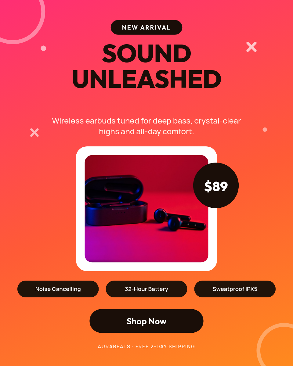 Vibrant Sunset Gradient Wireless Earbuds Product Card