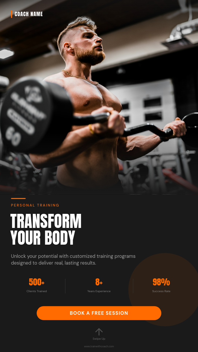 Personal Trainer Intro — Bold Charcoal & Orange Story
