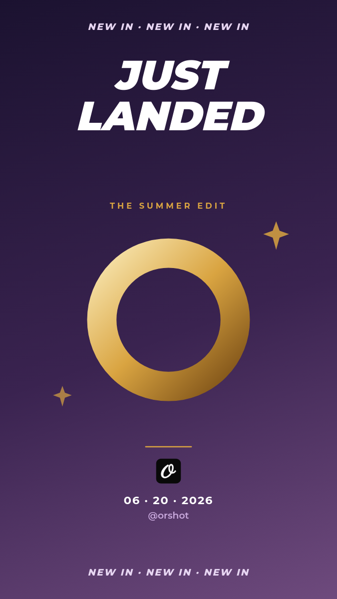 Plum & Gold New Arrival Product Story — Bold Italic Headline + Gold Ring