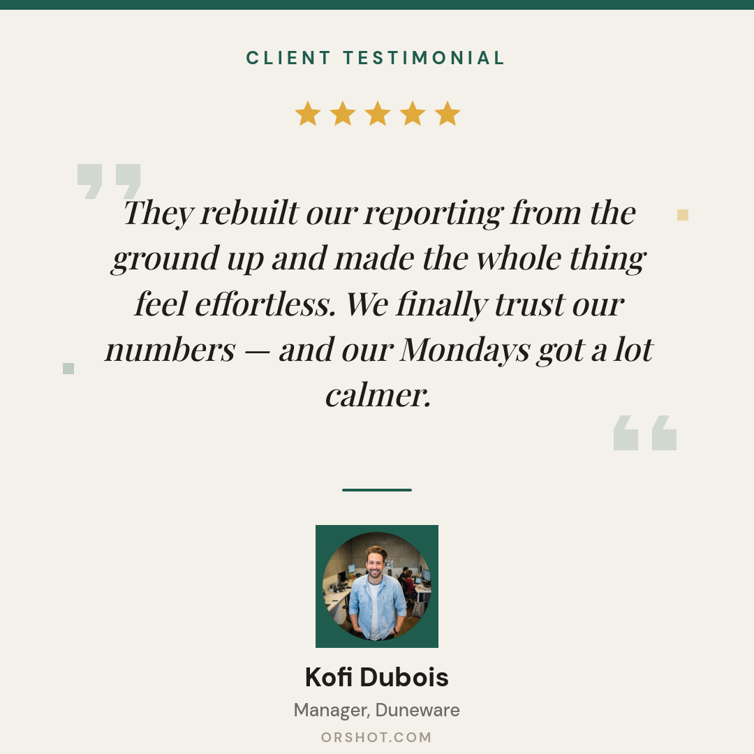 Cream & Forest-Green Client Testimonial Card — Playfair Italic Quote, Gold Stars & Round Avatar