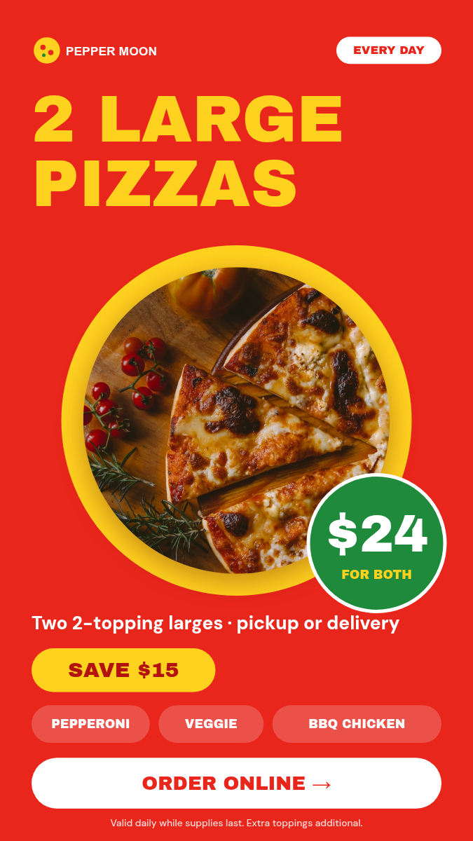 Animated Pizza Deal Story 9:16 — Tomato Red & Yellow