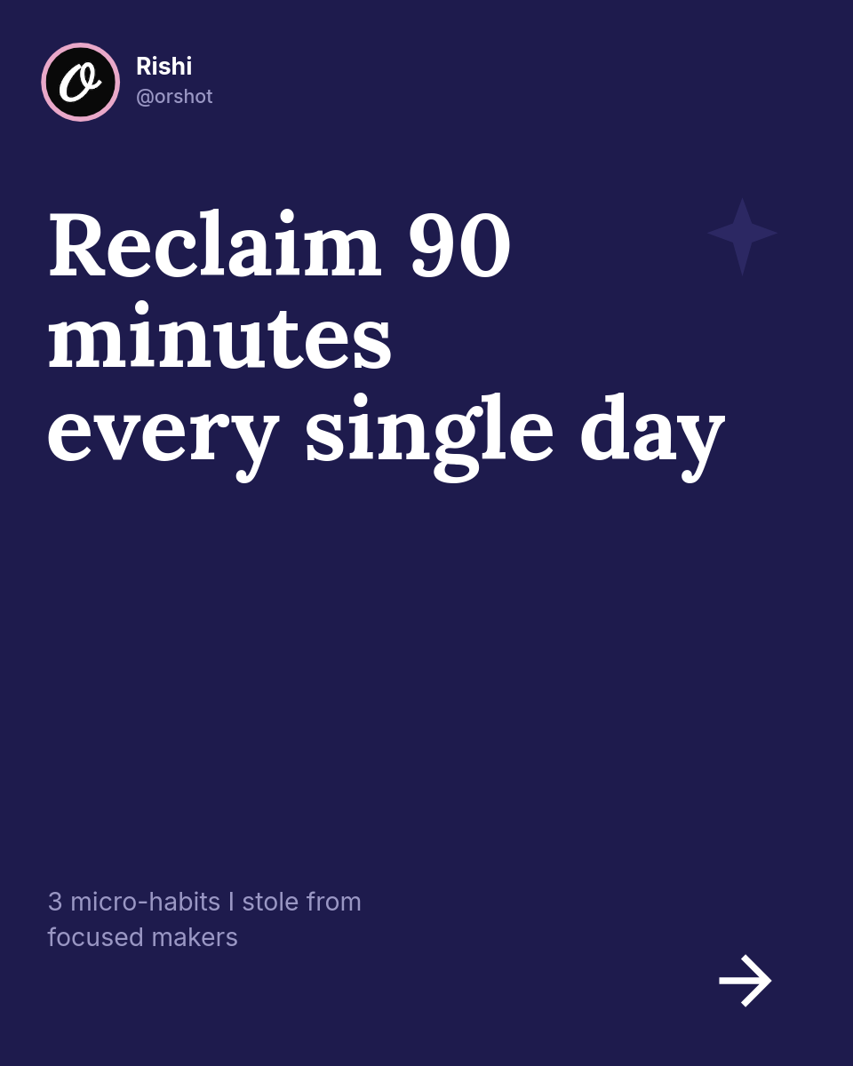 Deep Indigo Tweet-Card Productivity Carousel — Lora Serif Hooks, Pink Avatar Ring & Page Dots - Page 1