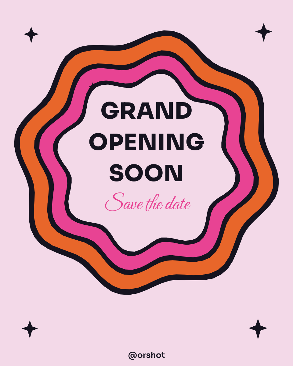 Retro Groovy Grand Opening Soon Announcement — Wavy Frame