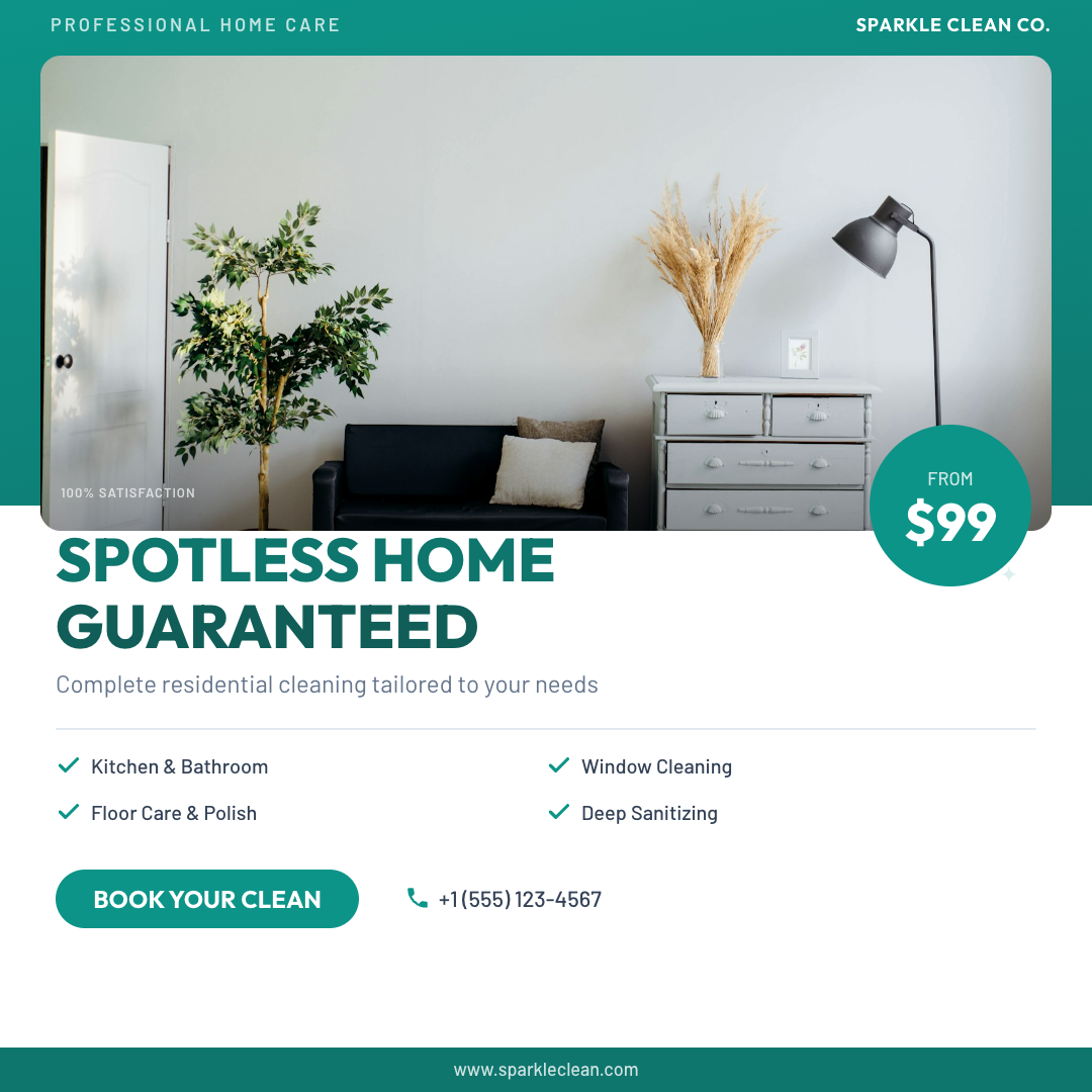 Home Cleaning Service — Fresh Teal Split Ad