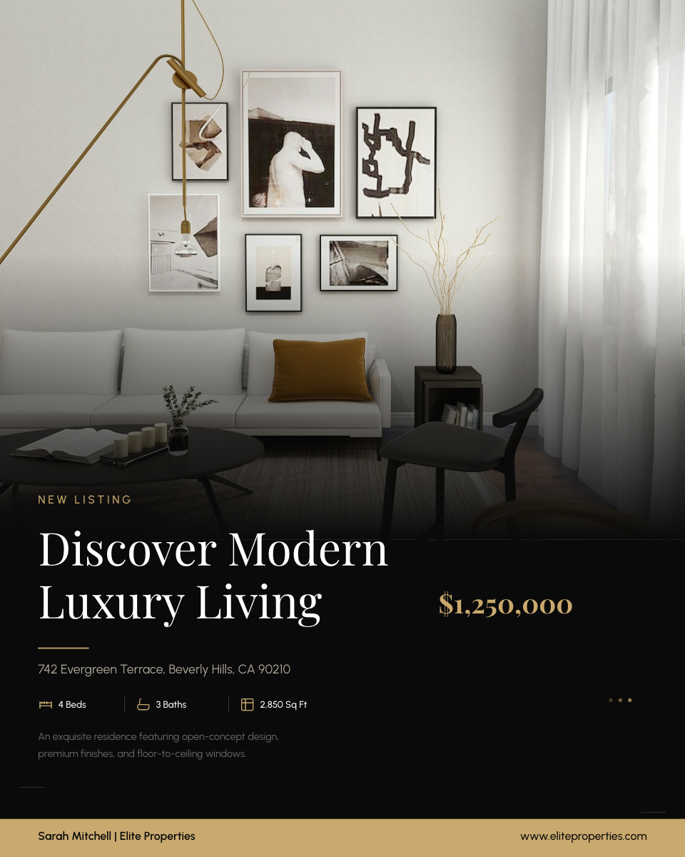 Dark Moody Interior New Listing with Elegant Serif and Warm Pendant Glow