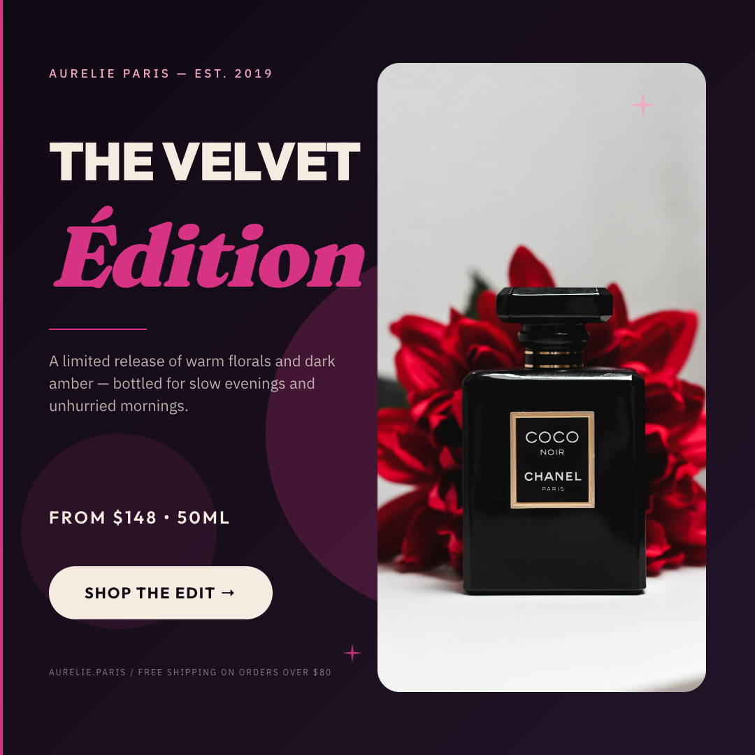 Midnight Magenta Fragrance Launch Ad with Italic Serif Accent and Charcoal Glow Backdrop