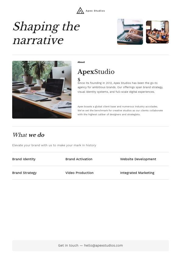 Creative Agency Company Profile — Clean Editorial One-Pager