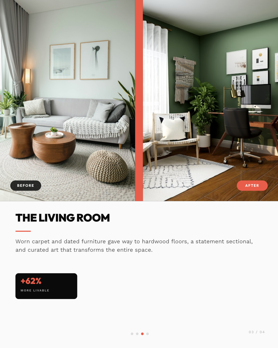 Black White Split Before After Home Transformation Carousel with Coral Divider - Page 3
