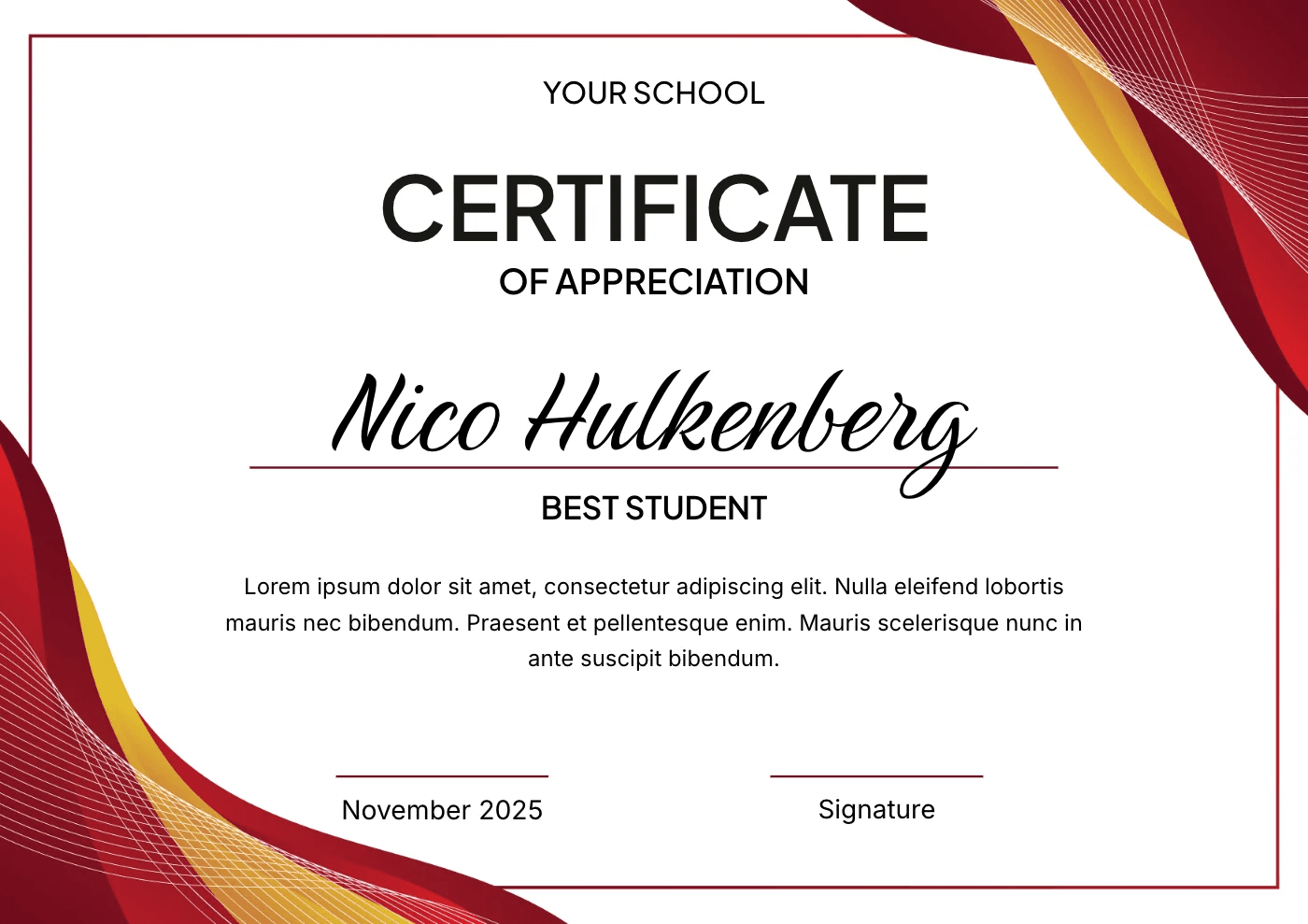 Red Gold Elegant Certificate