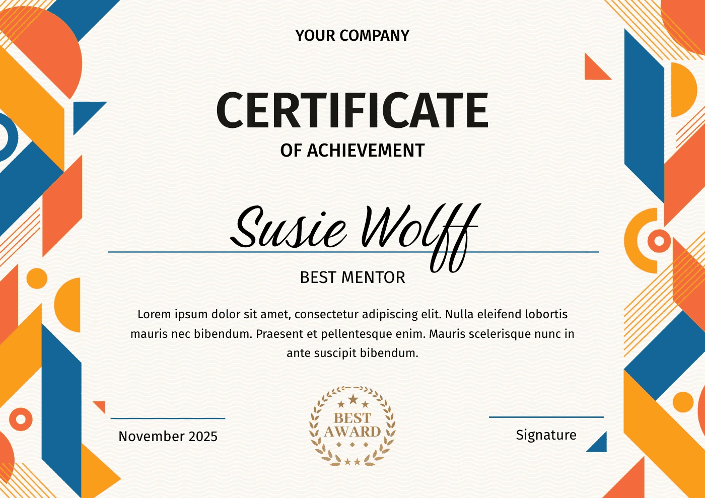 Orange and Blue Abstract Certificate Template