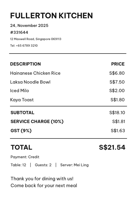 Minimal Café Receipt Layout
