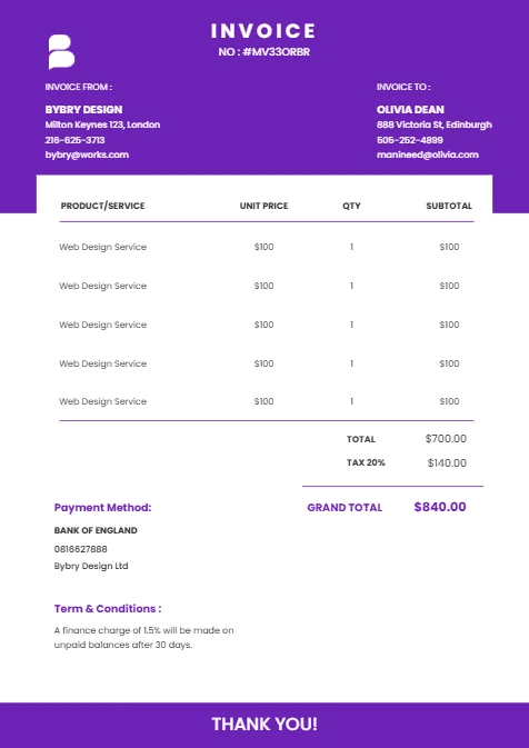 Modern Magenta Invoice Template – Bold, Clean & Professional